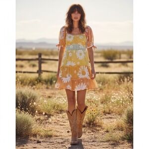 Z&L Europe Boho Baby Doll Dress Small Tiered‎ Mini Floral Cottage Festival Beach